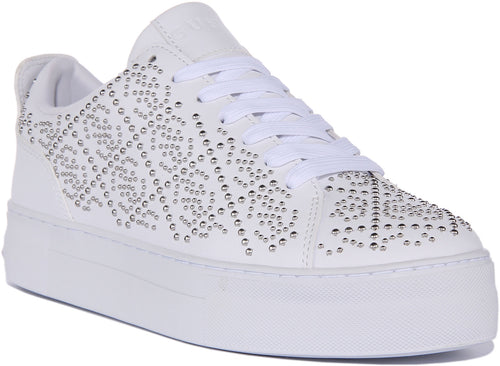 Guess Giaa Diamantes Trainer In White Silver For Women