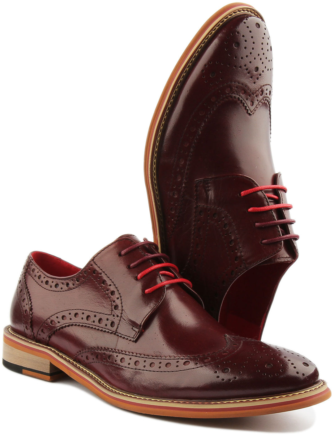 Justin Reece England Dover In Wine | Lace Wingtip Brogue Shoes – 4feetshoes