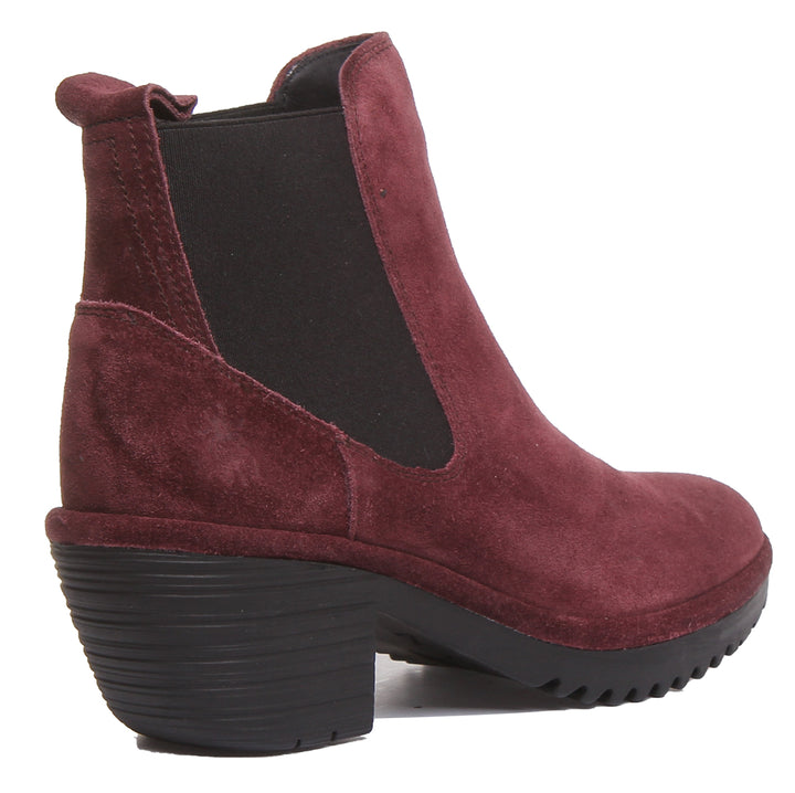 Fly London Wasp243 Block Heel Chelsea Boots In Wine For Women