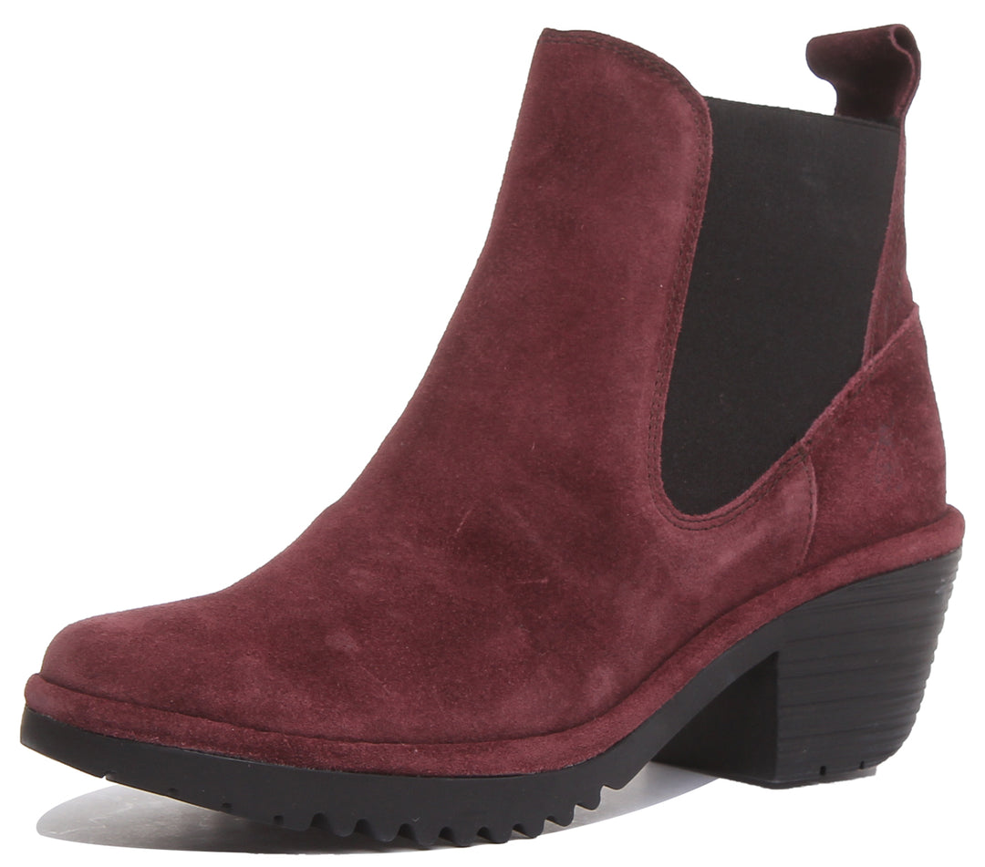 Fly London Wasp243 Block Heel Chelsea Boots In Wine For Women