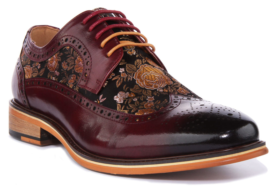 Justinreess England Ross In Wine For Men Floral Lace up Brogues