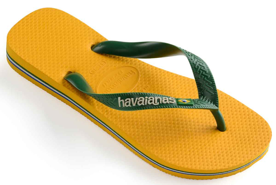 Havaianas Brasil Logo flip flops in navy and yellow