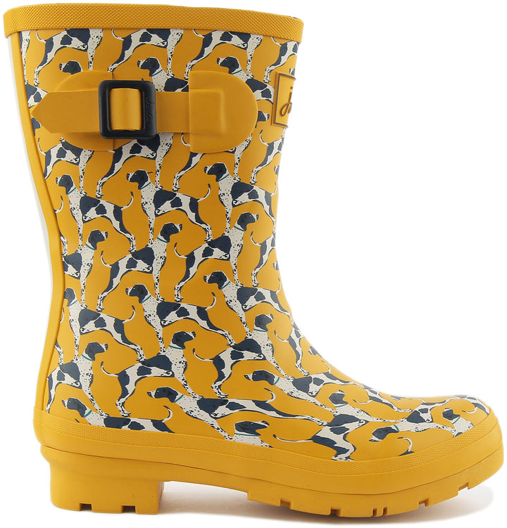 Joules Molly Welly Frauen Hund Gedruckt Regen Stiefel Gelb