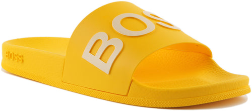 Hugo Boss Bay Sandalias deslizantes con correa con logotipo para hombre en amarillo