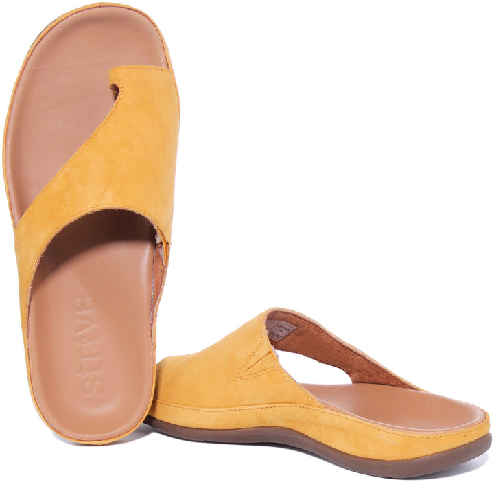 Strive Capri Sandale mule en cuir avec boucle d'orteil pour femme en jaune