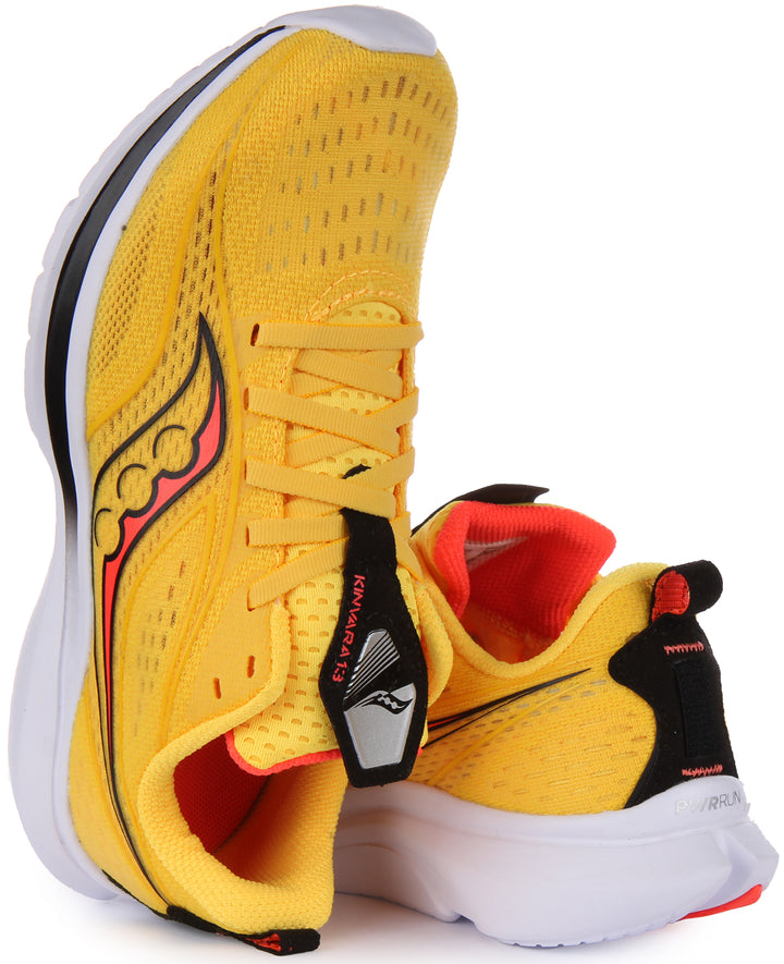 Saucony Kinvara 13 Chaussures de course en maille respirante à lacets pour femmes en jaune rouge