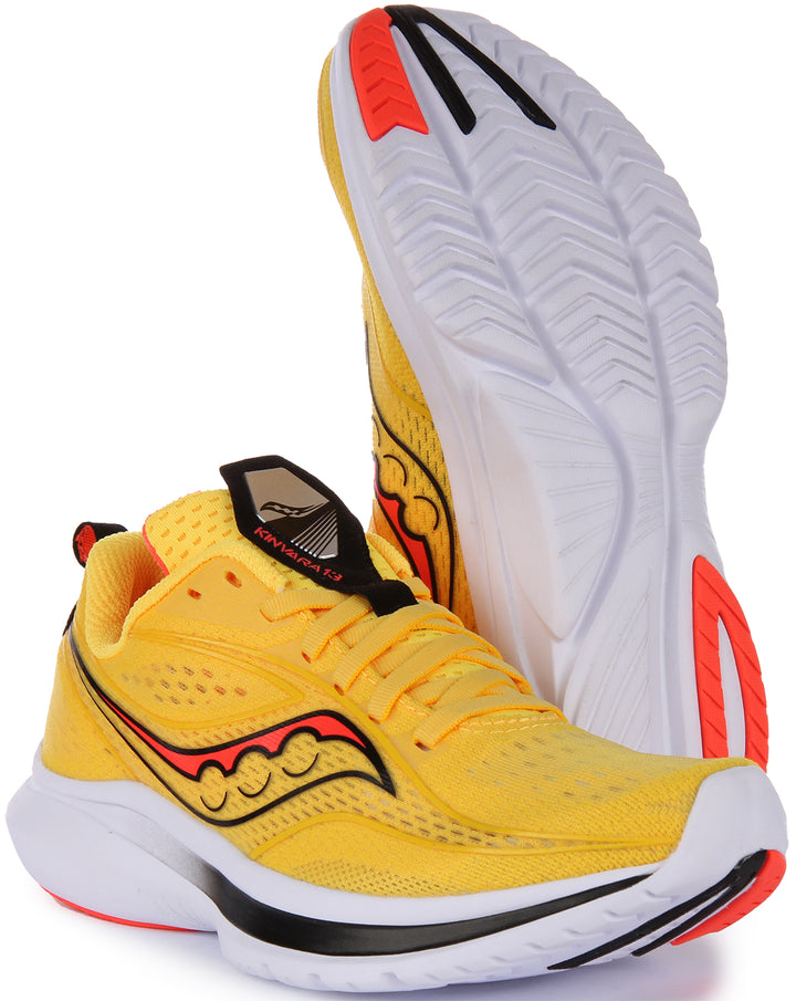 Saucony Kinvara 13 Zapatillas de correr de malla transpirable con cordones para mujer en amarillo rojo