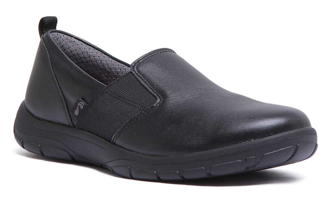 Strive Stowe Chaussures à enfiler en cuir avec soufflets élastiques pour femmes en noir
