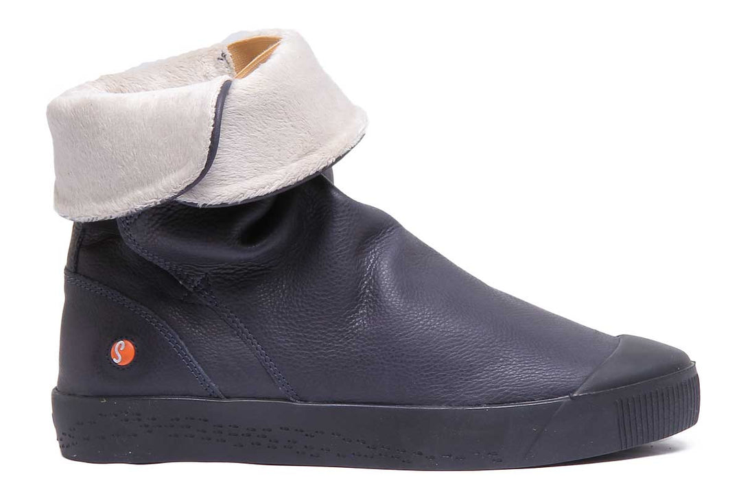 Softinos Kaz469 Pull On Mid Leather Ankle Boots In Navy For Women